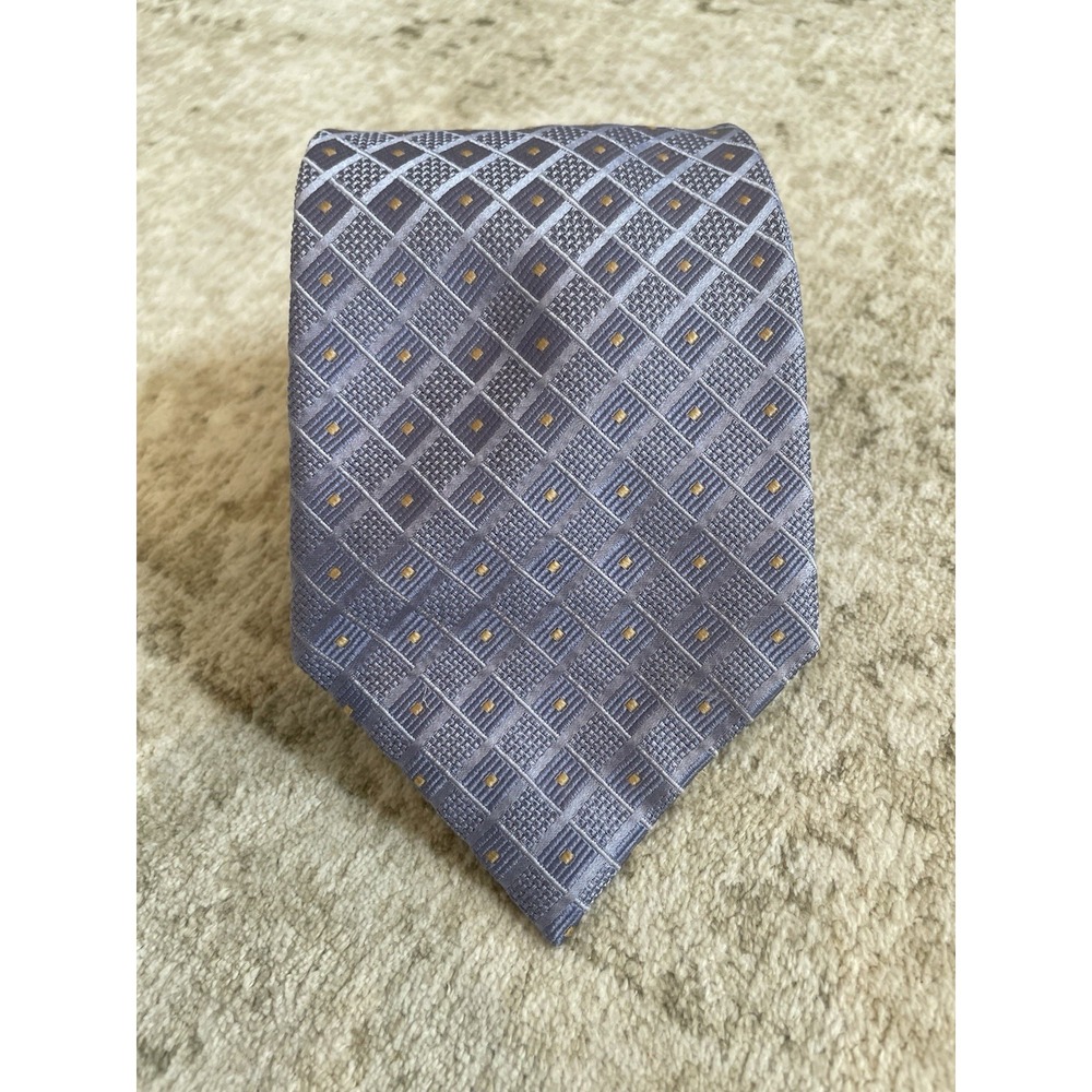 Henry Jacobson Blue Silk Diamond Geometric Tie Handmade 3.75"‎